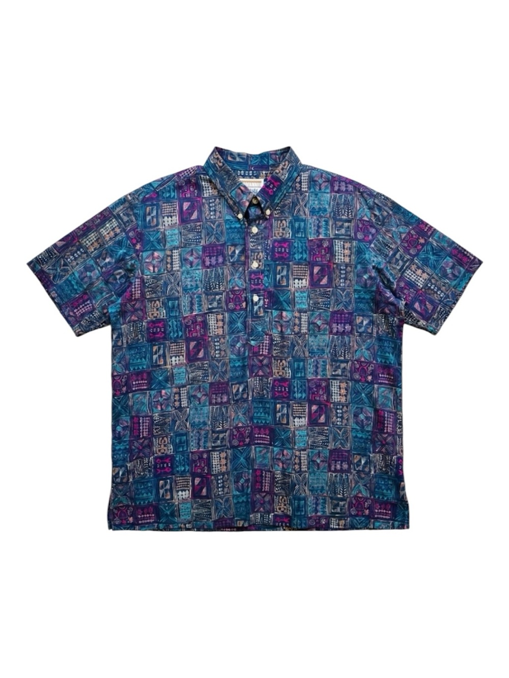 Kahala Blue Hawaiian Tribal Print Popover Shirt XXL
